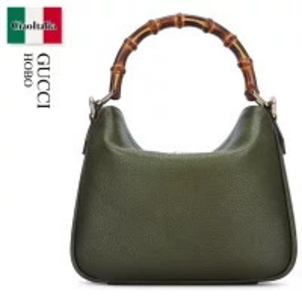 Gucci Bamboo Handle Bag green leather distinctive textured